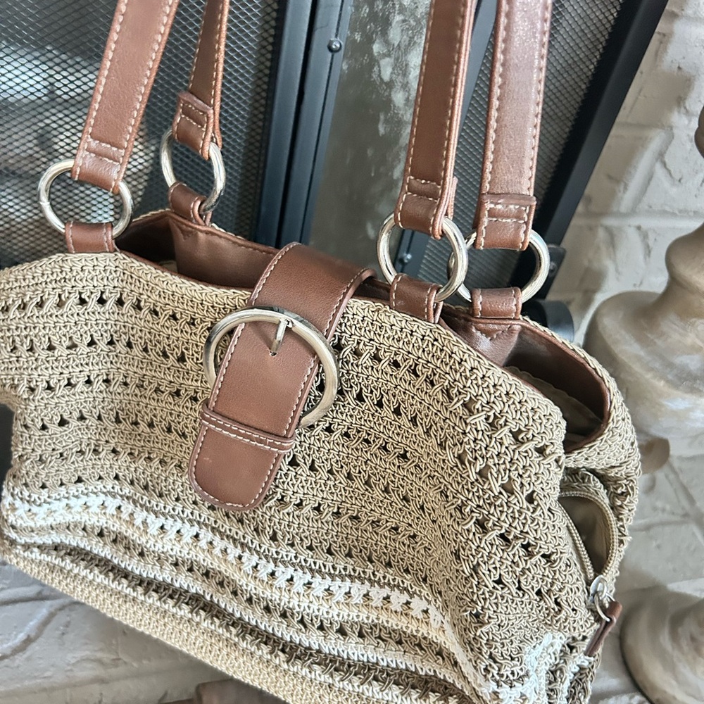 Tan, white, brown ladies purse